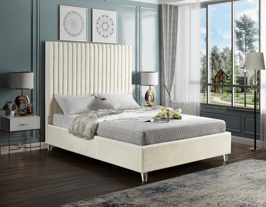 CANDACE VELVET KING/QUEEN/FULL/TWIN SIZE PLATFORM BED - CREAM