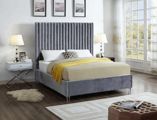 CANDACE VELVET KING/QUEEN/FULL/TWIN SIZE PLATFORM BED - GREY