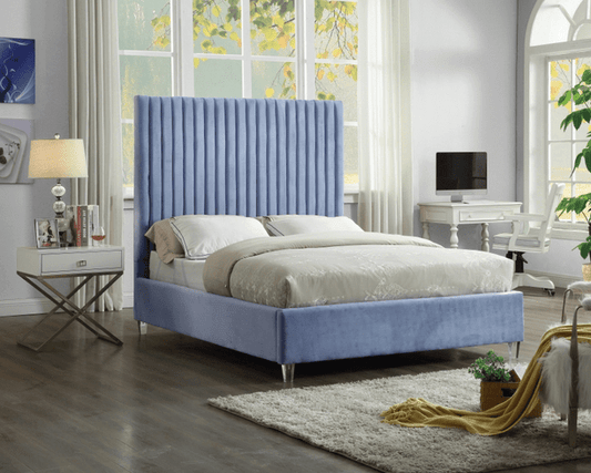 CANDACE VELVET KING/QUEEN/FULL/TWIN SIZE PLATFORM BED - LIGHT BLUE