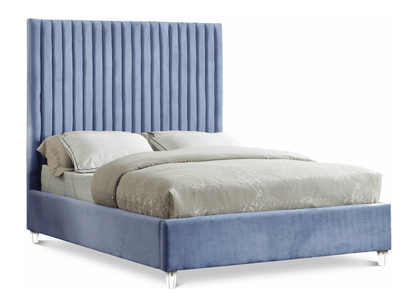 CANDACE VELVET KING/QUEEN/FULL/TWIN SIZE PLATFORM BED - LIGHT BLUE