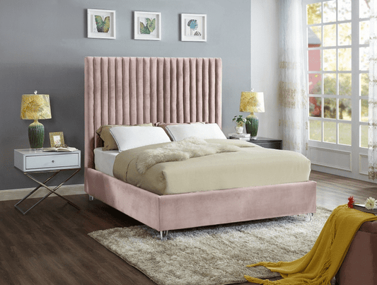 CANDACE VELVET KING/QUEEN/FULL/TWIN SIZE PLATFORM BED - PINK