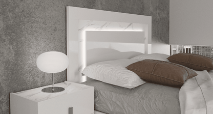 CARRARA WHITE KING/QUEEN MODERN BED WITH LIGHT