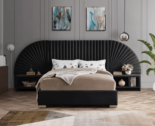 CLEO VELVET KING/QUEEN SIZE BED - BLACK