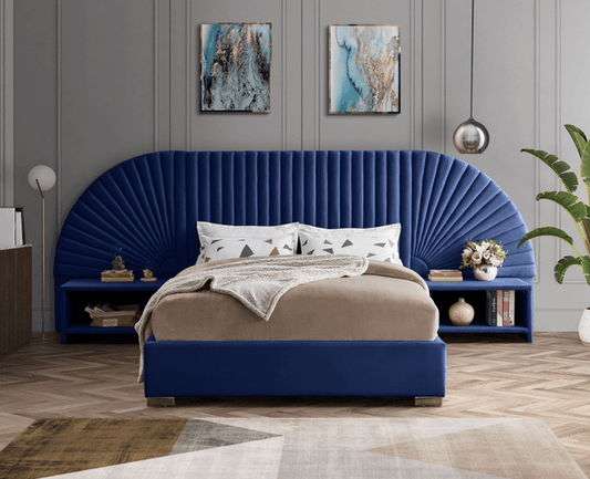 CLEO VELVET KING/QUEEN SIZE BED - BLUE