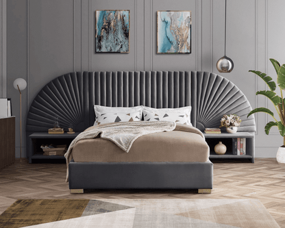 CLEO VELVET KING/QUEEN SIZE BED - GREY