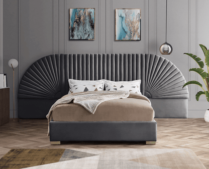 CLEO VELVET KING/QUEEN SIZE BED - GREY