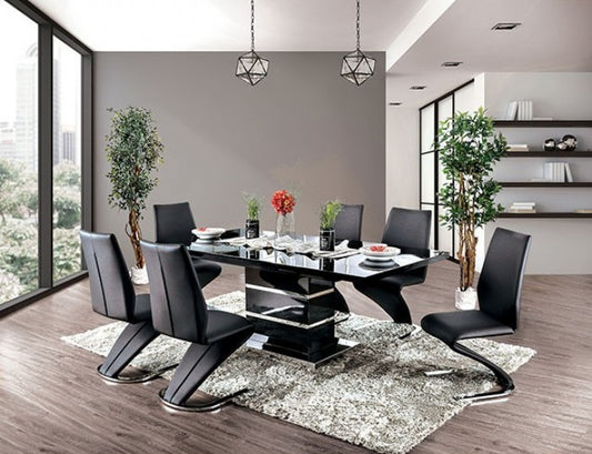 MIDVALE TABLE + 6 CHAIRS DINING SET - BLACK