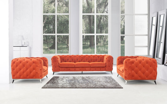 DIVANI CASA DELILAH - MODERN ORANGE FABRIC 3 PCS LIVING ROOM SET