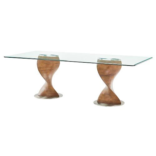 MODREST CLEVELAND - CONTEMPORARY GLASS AND WALNUT DINING TABLE SET