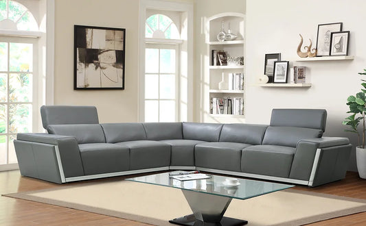 MI - 8010A DOMO 4PCS LEATHER SECTIONAL - GRAY