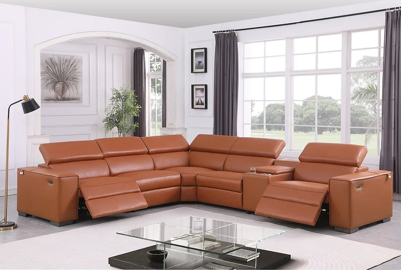 MI - 631 6PCS PICASSO LEATHER SECTIONAL 2 PWR - CARAMEL