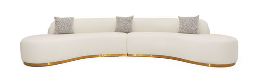 DIVANI CASA FRONTIER - GLAM WHITE FABRIC CURVED SECTIONAL