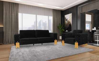 DIVANI CASA GEORGIA- MODERN VELVET GLAM BLACK + GOLD 3 PCS LIVING ROOM SET