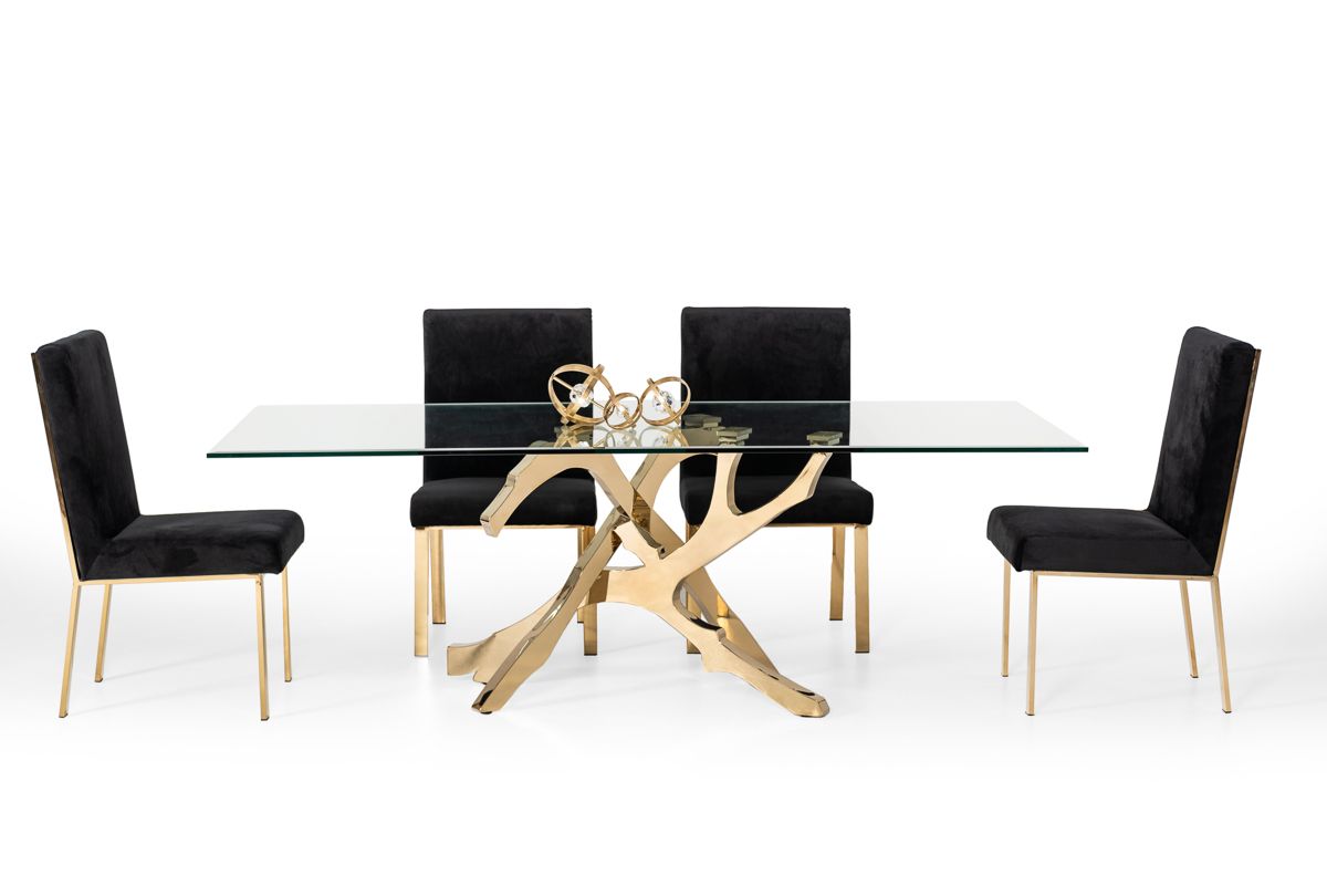 MODREST LEGEND MODERN GLASS & GOLD DINING TABLE SET