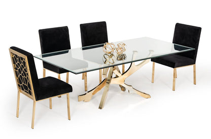 MODREST LEGEND MODERN GLASS & GOLD DINING TABLE SET