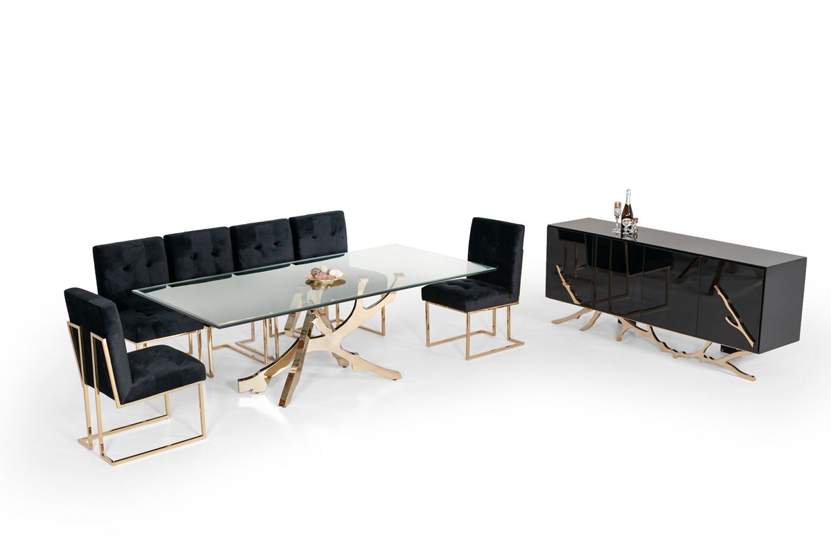 MODREST LEGEND MODERN GLASS & GOLD DINING TABLE SET