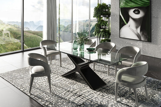 MODREST ADLER - MODERN BLACK GLASS EXTENDABLE 63"/94.5" DINING TABLE SET