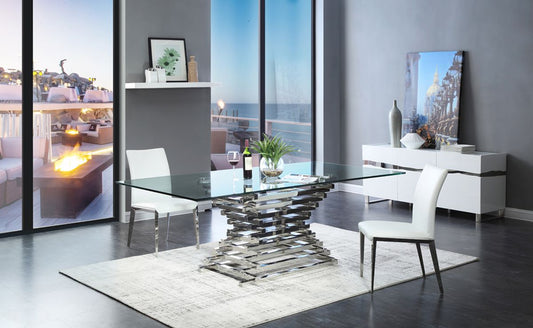 MODREST CRAWFORD MODERN RECTANGULAR GLASS DINING TABLE SET