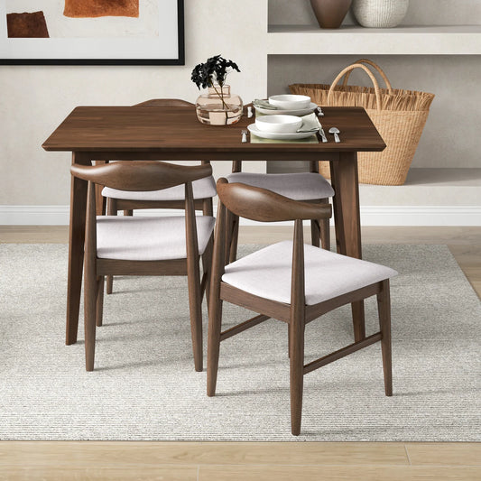 CARLOS DINING SET SMALL TABLE WALNUT WITH 4 DAMIAN BEIGE FABRIC CHAIRS