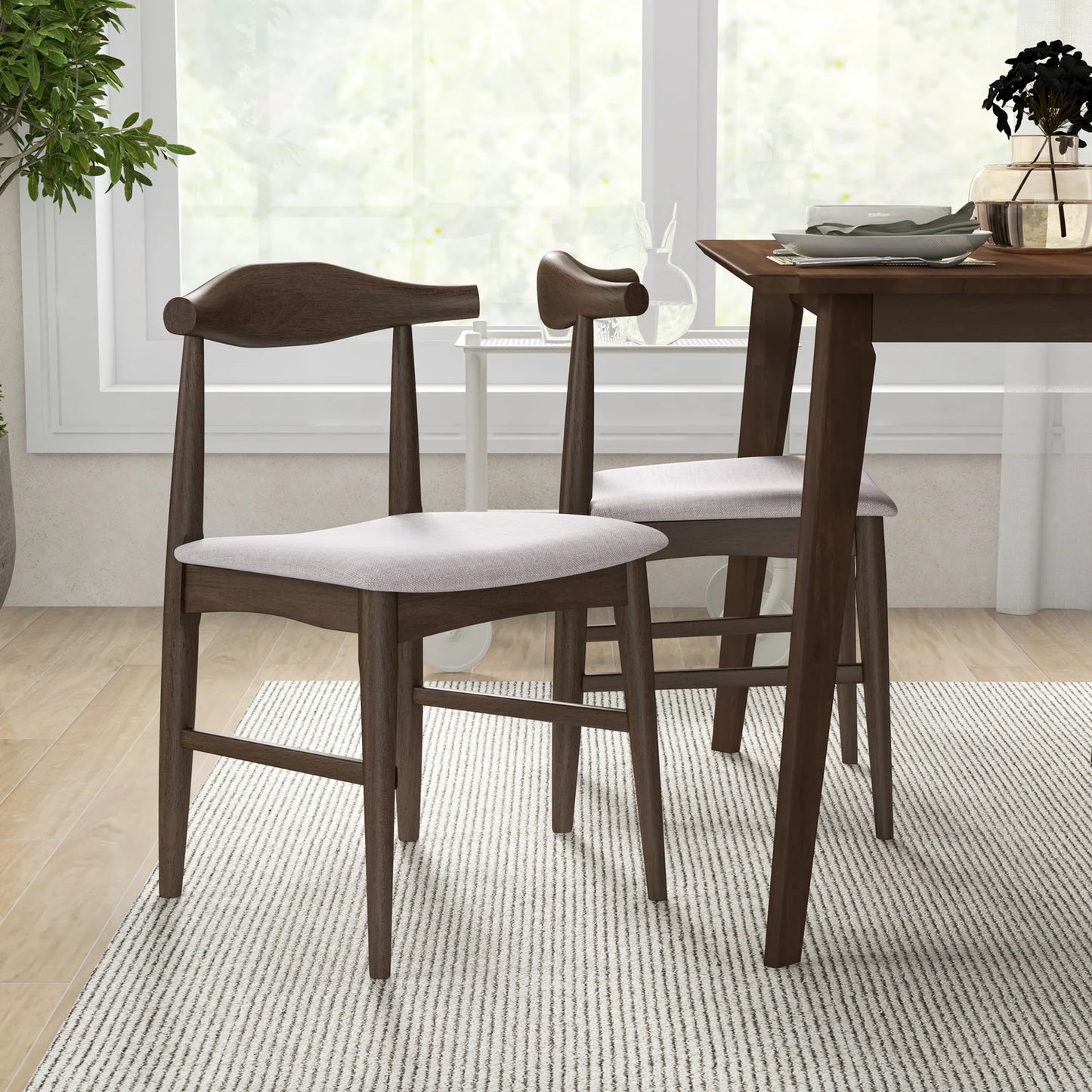 CARLOS DINING SET SMALL TABLE WALNUT WITH 4 DAMIAN GRAY FABRIC CHAIRS