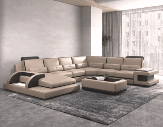 U1588 - SECTIONAL LIVING ROOM SET - TAN / DARK BROWN