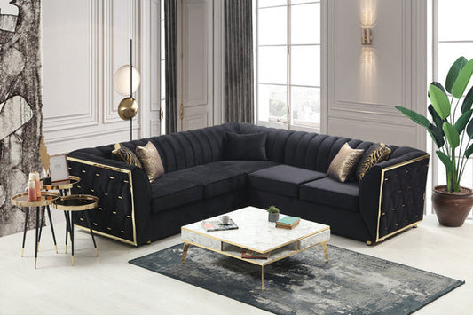 DREAM - 2PC VELVET SECTIONAL LIVING ROOM SET - BLACK