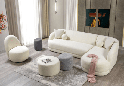 BELLA IVORY BOUCLE RAF VELVET SECTIONAL LIVING ROOM SET