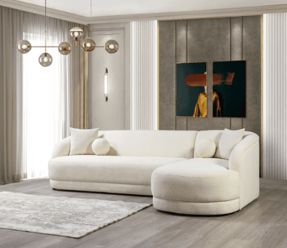 BELLA IVORY BOUCLE RAF VELVET SECTIONAL LIVING ROOM SET