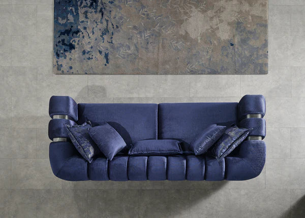 SANTANA VELVET SOFA & LOVESEAT LIVING ROOM SET - BLUE