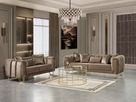 SANTANA VELVET SOFA & LOVESEAT LIVING ROOM SET - COFFEE