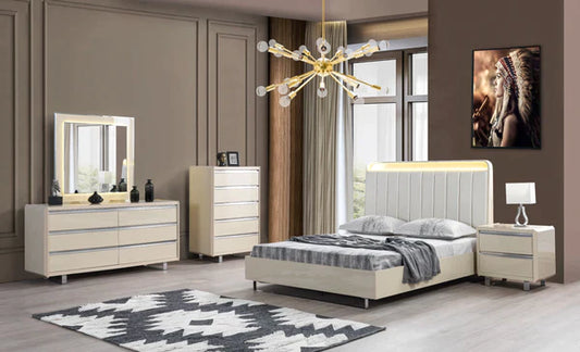 VIOLA HIGH GLOSS LACQUER 4 PCS QUEEN BEDROOM SET - CREAM