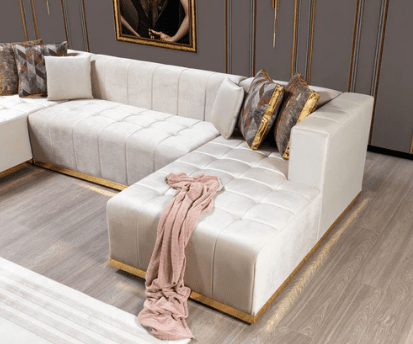 ELISHA - VELVET DOUBLE CHAISE SECTIONAL LIVING ROOM SET - IVORY