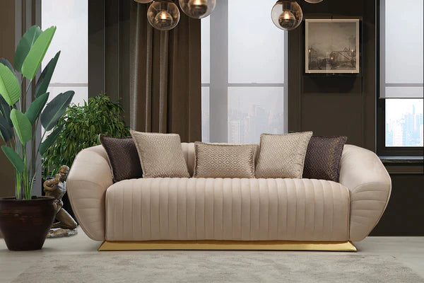 EMPOLI IVORY VELVET SOFA & LOVESEAT LIVING ROOM SET