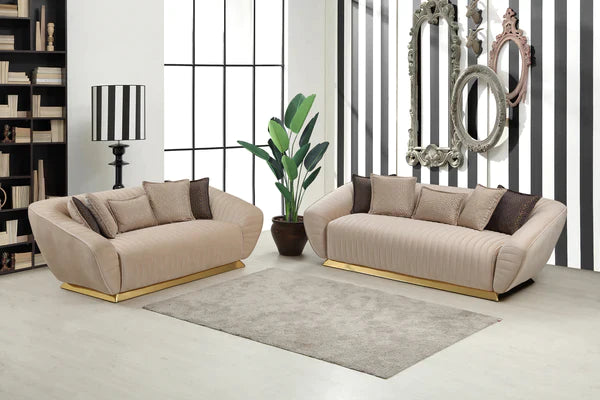 EMPOLI IVORY VELVET SOFA & LOVESEAT LIVING ROOM SET