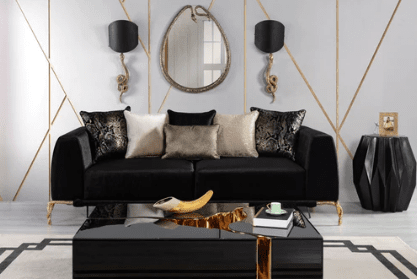 GISELLE VELVET SOFA & LOVESEAT LIVING ROOM SET - BLACK