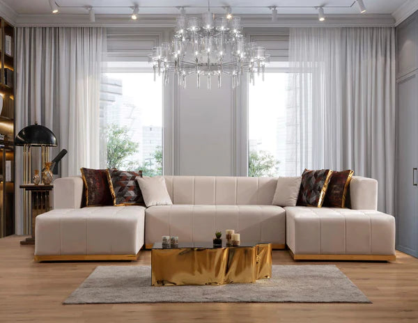 ELISHA - VELVET DOUBLE CHAISE SECTIONAL LIVING ROOM SET - BLACK