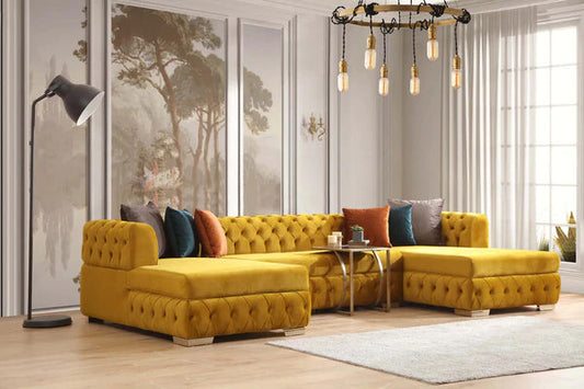 MATILDA - VELVET DOUBLE CHAISE SECTIONAL - MUSTARD