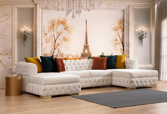 MATILDA - VELVET DOUBLE CHAISE SECTIONAL - IVORY