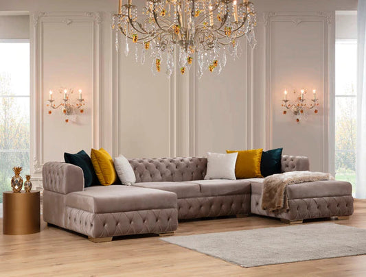 MATILDA - VELVET DOUBLE CHAISE SECTIONAL - STONE