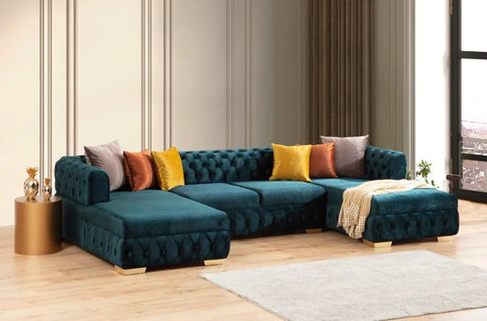 MATILDA - VELVET DOUBLE CHAISE SECTIONAL - GREEN