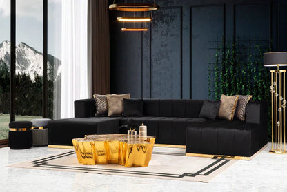 ELISHA - VELVET DOUBLE CHAISE SECTIONAL LIVING ROOM SET - BLACK