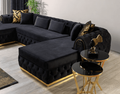 JESS - VELVET DOUBLE CHAISE SECTIONAL LIVING ROOM SET - BLACK