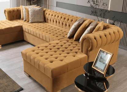 LAUREN - VELVET DOUBLE CHAISE SECTIONAL LIVING ROOM SET - MUSTARD