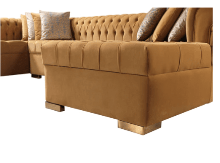 LAUREN - VELVET DOUBLE CHAISE SECTIONAL LIVING ROOM SET - MUSTARD