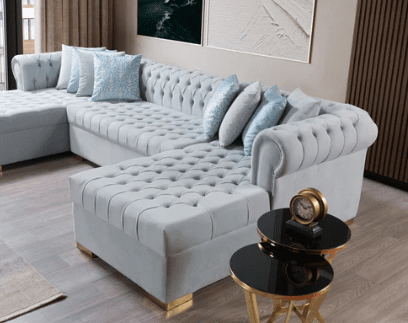 LAUREN - PEARL VELVET DOUBLE CHAISE SECTIONAL LIVING ROOM SET