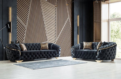 LUPINO SOFA & LOVESEAT VELVET LIVING ROOM SET - BLACK