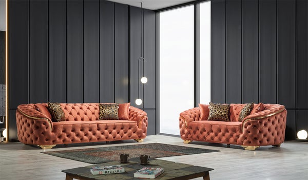 LUPINO SOFA & LOVESEAT VELVET LIVING ROOM SET - BLACK