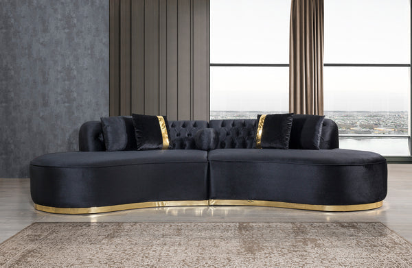 ELLA - CURVED VELVET SECTIONAL LIVING ROOM SET - BLACK