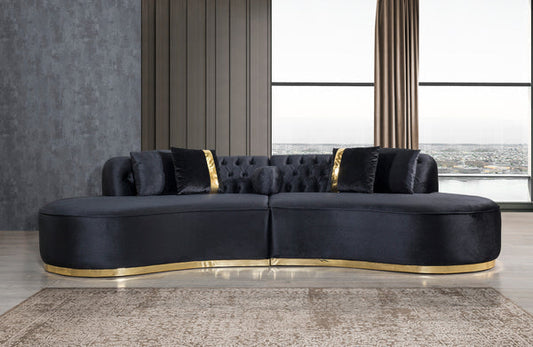 ELLA - CURVED VELVET SECTIONAL LIVING ROOM SET - BLACK