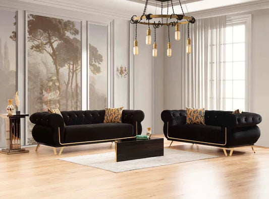 ROSY VELVET SOFA & LOVESEAT LIVING ROOM SET - BLACK